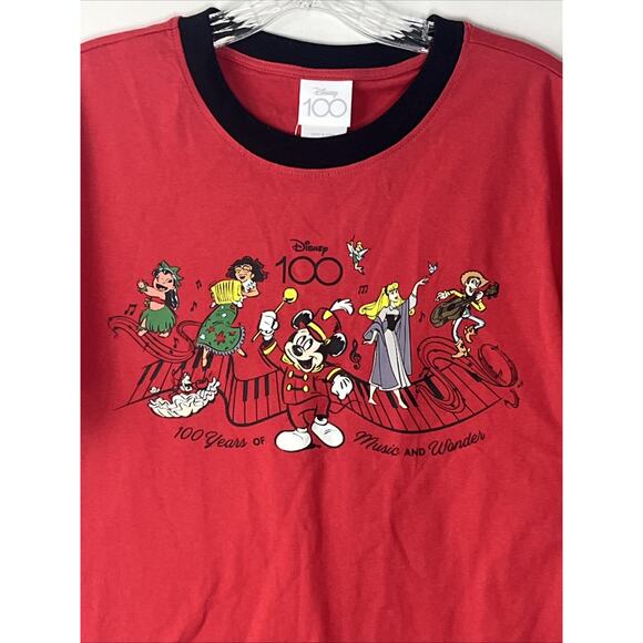 Disney Ringer T Shirt XS Red 100 Years of Music & Wonder Mickey's Band BoxLunch - Picture 3 of 8